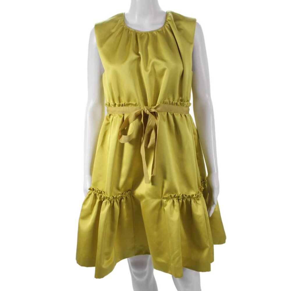 Rochas Womens Shift Dress Yellow Sleeveless Round Neck Knee Length Size 44